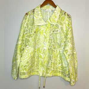 Chico’s Yellow/Green Zebra Print Sheer Mesh Burnout Jacket Sz XL